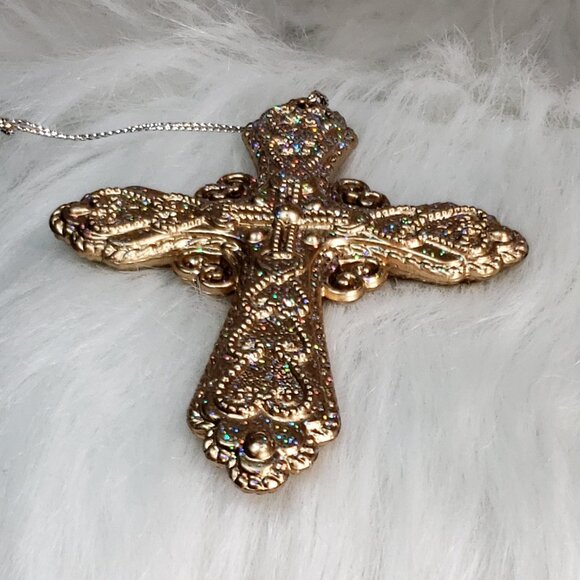Golden Cross Ornament with Holo Iridescent Sparkles - Picture 5 of 8